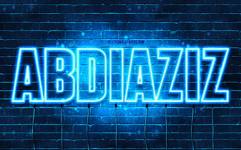 Abdiaziz, , with names, Abdiaziz name, blue neon lights, Happy Birtay ...