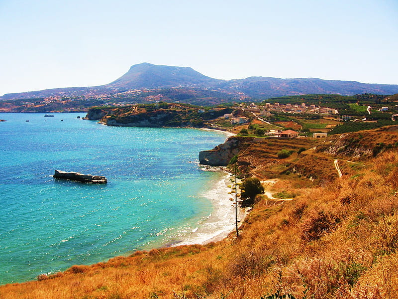 Crete, Greece, mountain, water, ocean, nature, sky, HD wallpaper