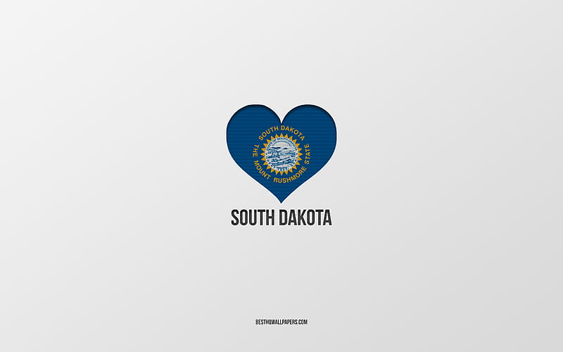 I Love South Dakota, American States, gray background, South Dakota State, USA, South Dakota flag heart, favorite States, Love South Dakota, HD wallpaper
