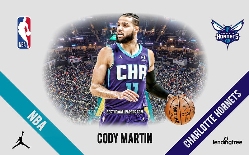 Cody Martin, Charlotte Hornets, American Basketball Player, NBA, portrait, USA, basketball, Spectrum Center, Charlotte Hornets logo, Cody Lee Martin, HD wallpaper