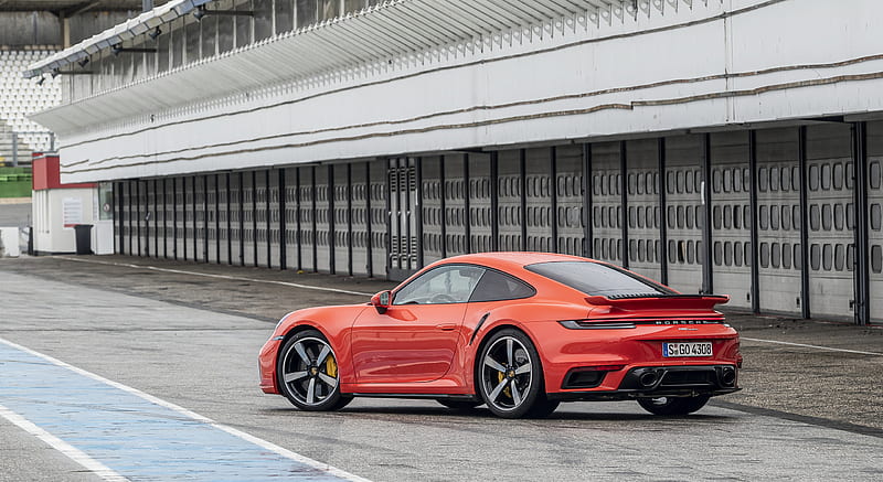 2021 Porsche 911 Turbo (Color: Lava Orange) - Rear Three-Quarter , car, HD wallpaper