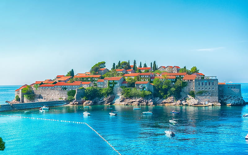 Budva, summer, bay, boats, Adriatic Sea, Coast, Montenegro, HD wallpaper