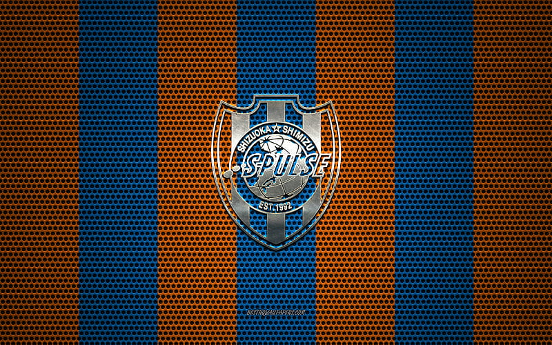 Shimizu S-Pulse logo, Japanese football club, metal emblem, blue orange  metal mesh background, HD wallpaper | Peakpx