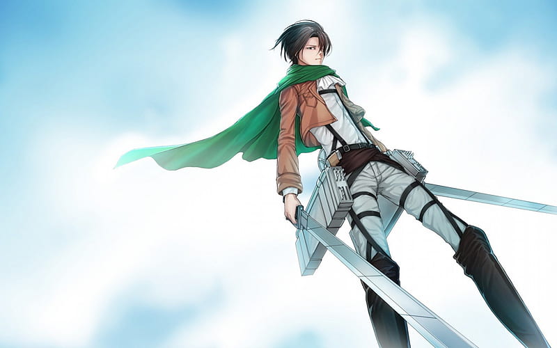 Shingeki No Kyojin, art, male, swords, cool, boy, anime, clouds, HD ...