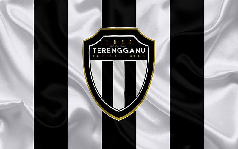 Terengganu FC logo, silk texture, Malaysian football club, white black silk flag, Malaysia Super League, Kuala Terengganu, Terengganu, Malaysia, football, FAM League, Kelab Bola Sepak Terengganu, HD wallpaper