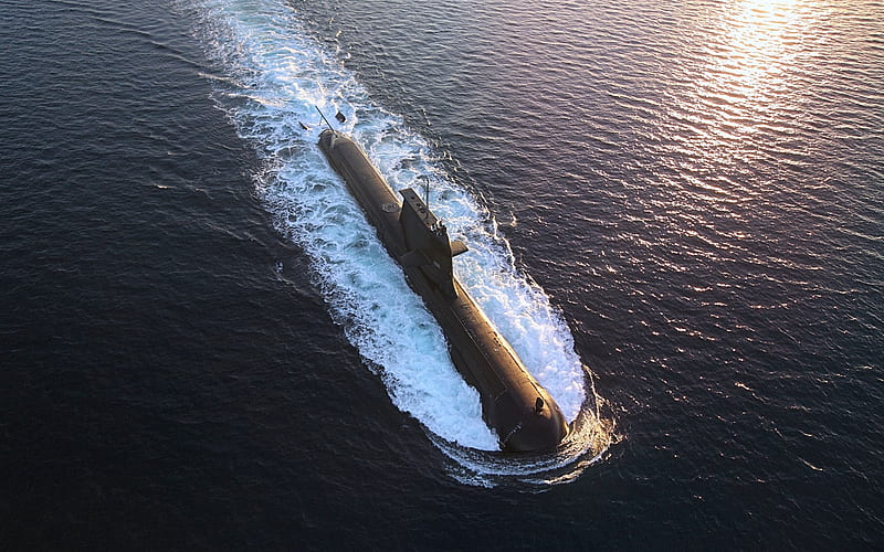HMAS Waller, SSG 75, diesel-electric submarines, ocean, warship, top view, Collins-class submarines, Royal Australian Navy, RAN, HD wallpaper