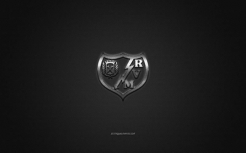 Rayo Vallecano, Spanish football club, La Liga 2, silver logo, gray carbon fiber background, football, Madrid, Spain, Rayo Vallecano logo, HD wallpaper