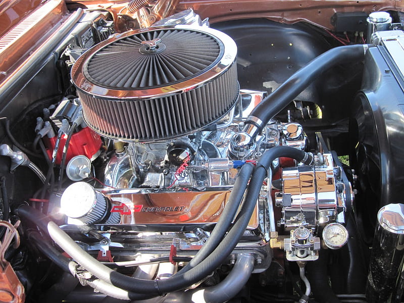 1974 Chevrolet Engine modified, graphy, Chevrolet, Chrome, black, Engine, HD wallpaper
