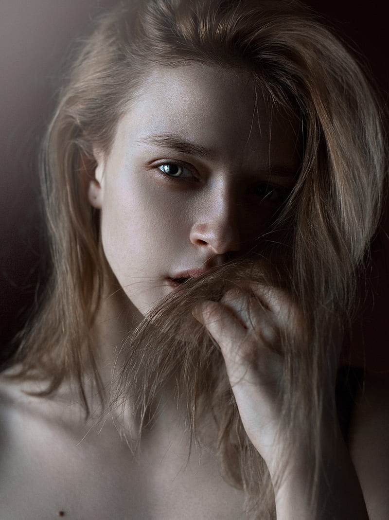 women, model, face, portrait, blonde, closeup, green eyes, looking at viewer, Ilya Baranov, HD phone wallpaper