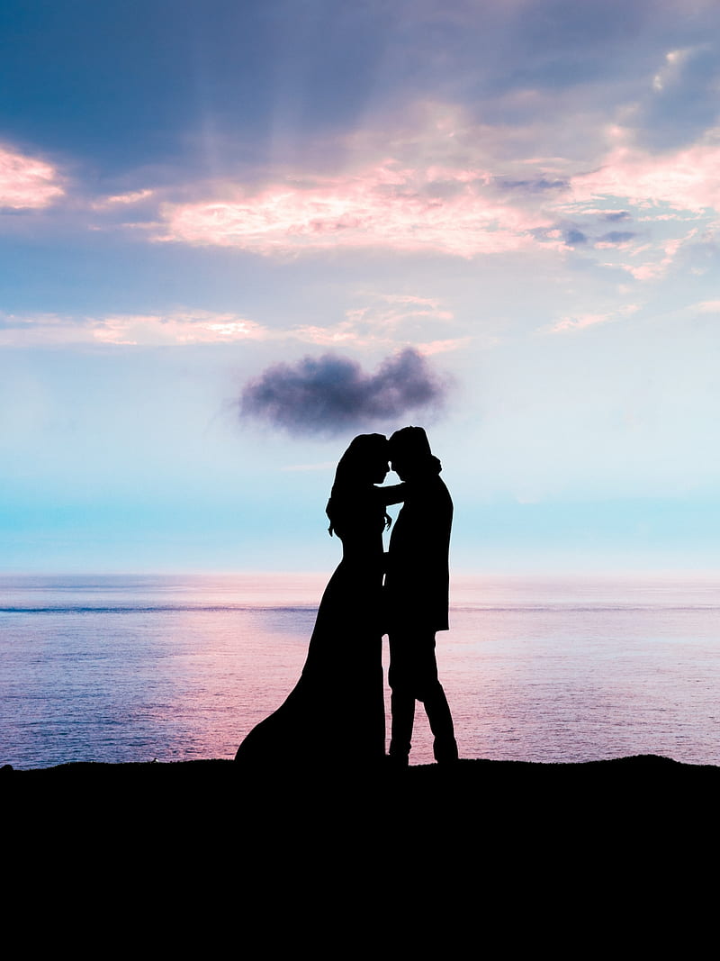 Couples , cloud, couple goals, love, love birds, picsart, relationship, sea, silhouette, sky, HD phone wallpaper