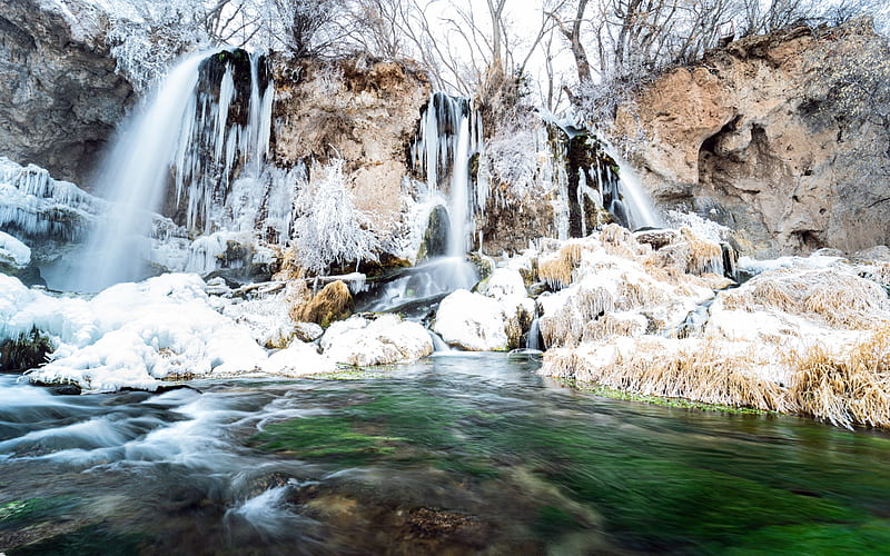 Rifle Falls in Colorado, cascade, snow, winter, usa, ice, river, HD wallpaper