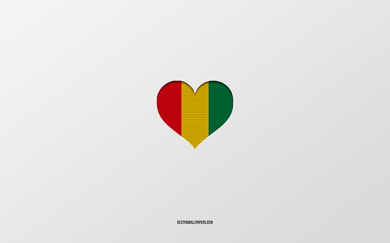 I Love Guinea, Africa countries, Guinea, gray background, Guinea flag heart, favorite country, Love Guinea, HD wallpaper