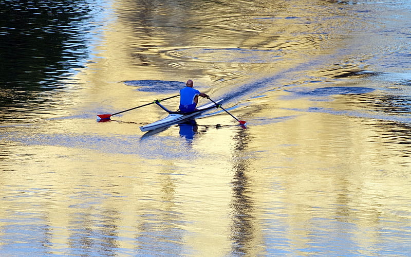 Rowing on Tiber, Rome, Tiber, Rome, Italy, rowboat, water, river, HD wallpaper