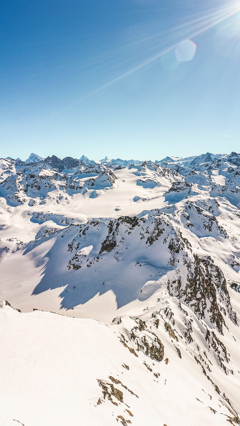 mountains, peaks, snow, snowy, sunlight, HD phone wallpaper