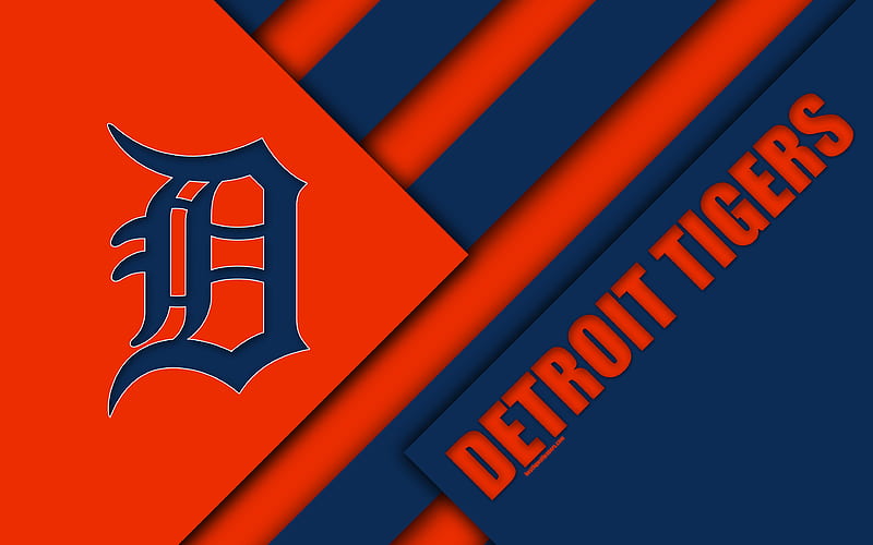 Detroit Tigers, MLB orange blue abstraction, logo, material design, baseball, Detroit, Michigan, USA, Major League Baseball, HD wallpaper