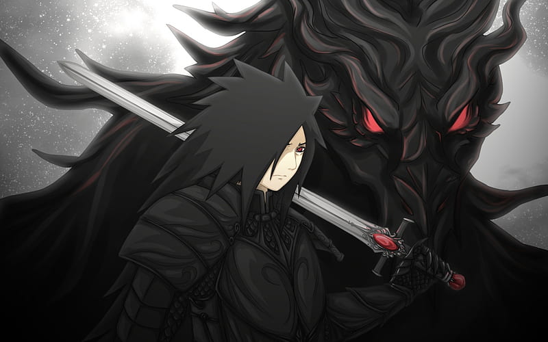 Uchiha Madara, Japanese manga, characters, black dragon, sword, naruto shippuden, HD wallpaper