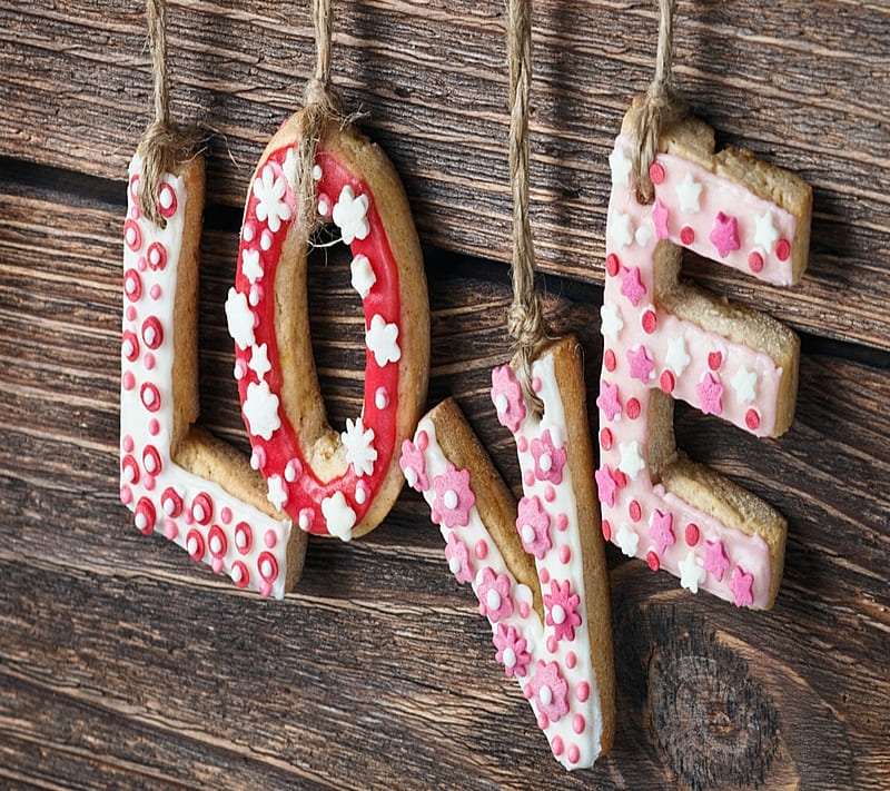 Love, bread, ginger, letters, HD wallpaper