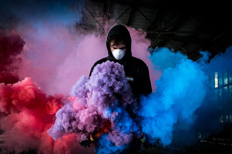 mask, colored smoke, multi-colored, HD wallpaper