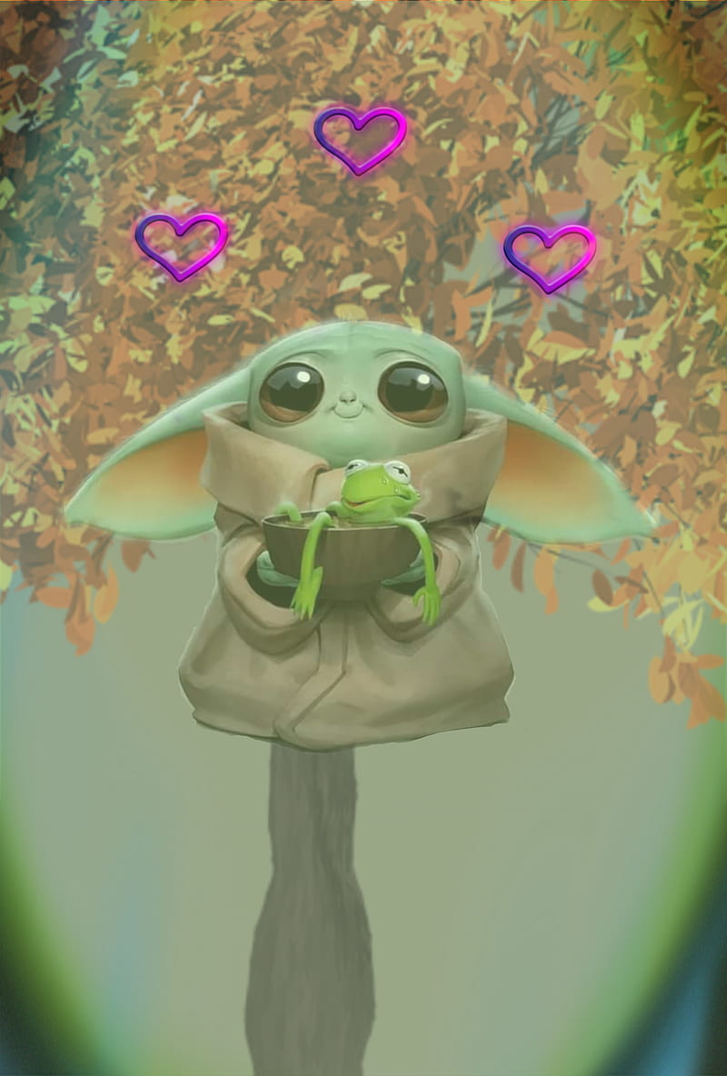 Baby yoda tree, cute, drink, frog, kermit, mandalorian, star, troopers, HD phone wallpaper