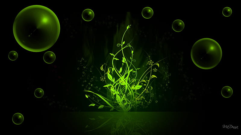 Green Nature Burst, leaves, green, plant, bubbles, vines, neon, nature, firefox persona, HD wallpaper
