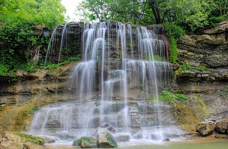 Rock Glen Falls, Ontario, Canada, cascades, river, water, trees, HD wallpaper