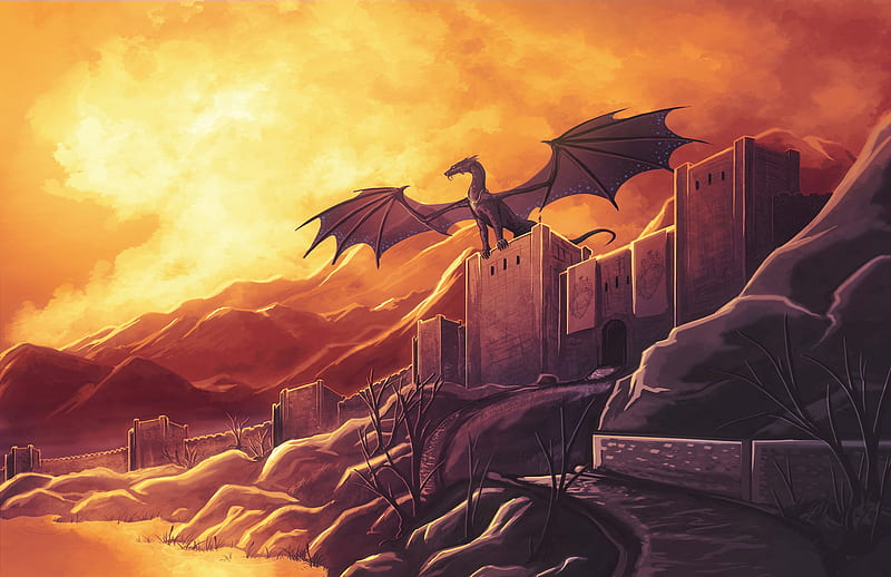 Castle Protector, dragon, artist, artwork, digital-art, HD wallpaper
