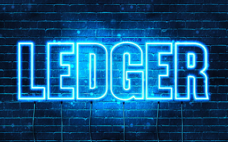 Ledger with names, horizontal text, Ledger name, Happy Birtay Ledger, blue neon lights, with Ledger name, HD wallpaper