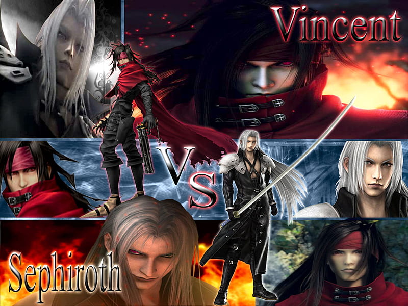 Sephiroth vs Vincent, vincent, ffvii, fighting, video game, final fantasy, HD wallpaper