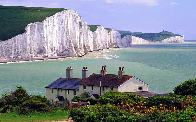 The White Cliffs of Dover, Houses, English Channel, Cliffs, Nature, HD wallpaper