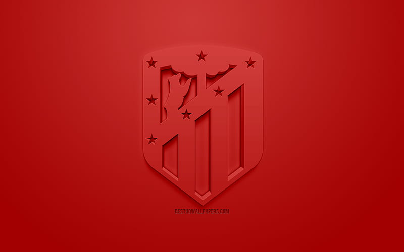 Atletico Madrid, creative 3D logo, red background, 3d emblem, Spanish football club, La Liga, Madrid, Spain, 3d art, football, stylish 3d logo, HD wallpaper