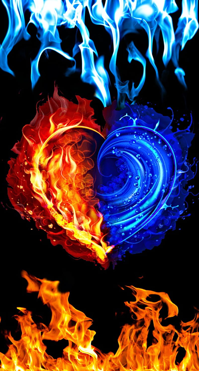 fire and iceheart, fire, heart, ice, love, magic, HD phone wallpaper