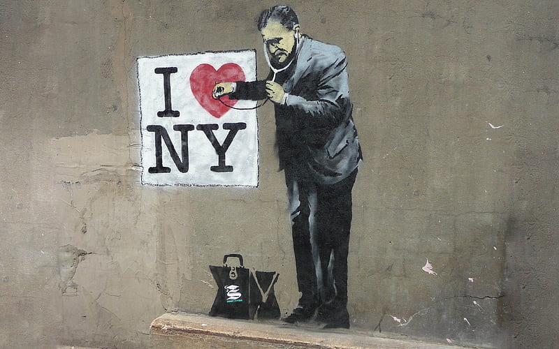 I Love NY - Banksky, graffiti, typography, digital art, Banksky, HD wallpaper