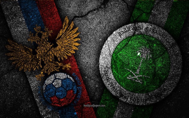 Russia vs Saudi Arabia FIFA World Cup 2018, logo, Russia 2018, Soccer World Cup, Saudi Arabia vs Russia, black stone, HD wallpaper