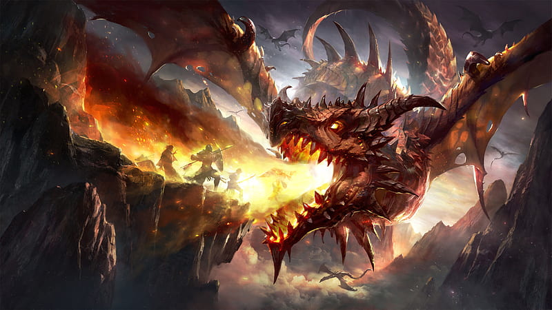 Fantasy Dragon Is Breathing Fire Dreamy, HD wallpaper