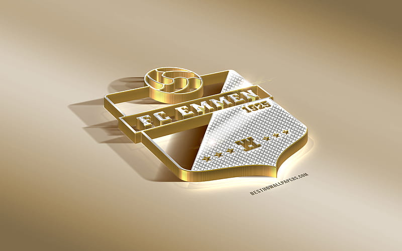 FC Emmen, Dutch football club, golden silver logo, Emmen, Netherlands, Eredivisie, 3d golden emblem, creative 3d art, football, HD wallpaper