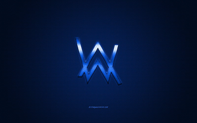 Alan Walker logo, blue shiny logo, Alan Walker metal emblem, Norwegian DJ, blue carbon fiber texture, Alan Walker, brands, creative art, HD wallpaper