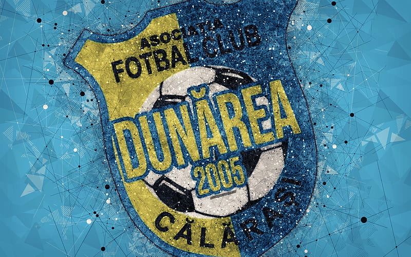 AFC Dunarea Calarasi logo, geometric art, blue background, Romanian football club, emblem, Liga 1, Calarasi, Romania, football, art, Calarasi FC, HD wallpaper