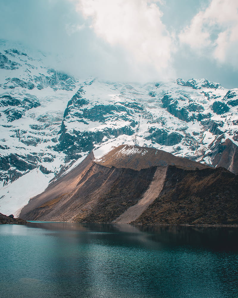 mountain, snow, lake, laguna humantay, peru, HD phone wallpaper