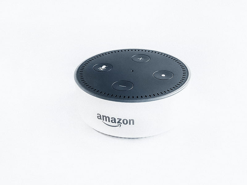 white and black Amazon Echo dot, HD wallpaper