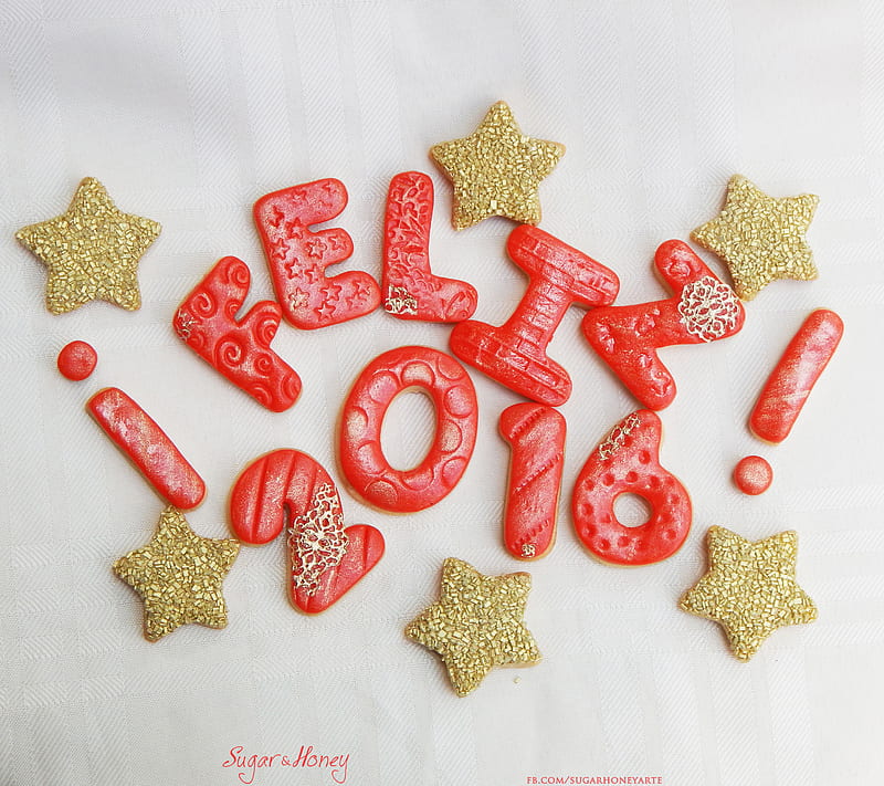 Feliz 2016, ano nuevo, cookies, galletas, new year, red, stars, HD wallpaper