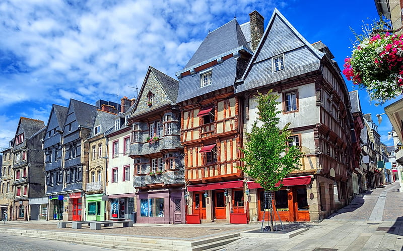 Lannion in Brittany, France, France, street, houses, town, HD wallpaper