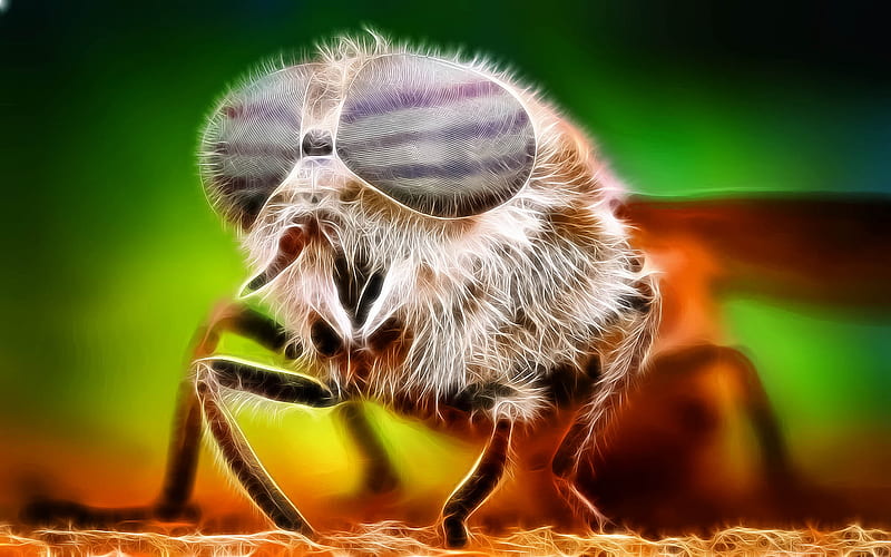 Sting, fractalius, fly, insects, bees, HD wallpaper