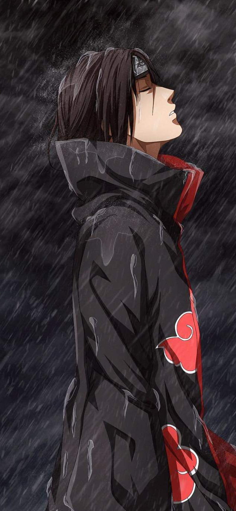 Itachi sadness, anime, black, crow, naruto, rain, HD phone wallpaper