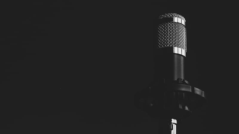 microphone, monochrome, music, recording, stand, Technology, HD wallpaper