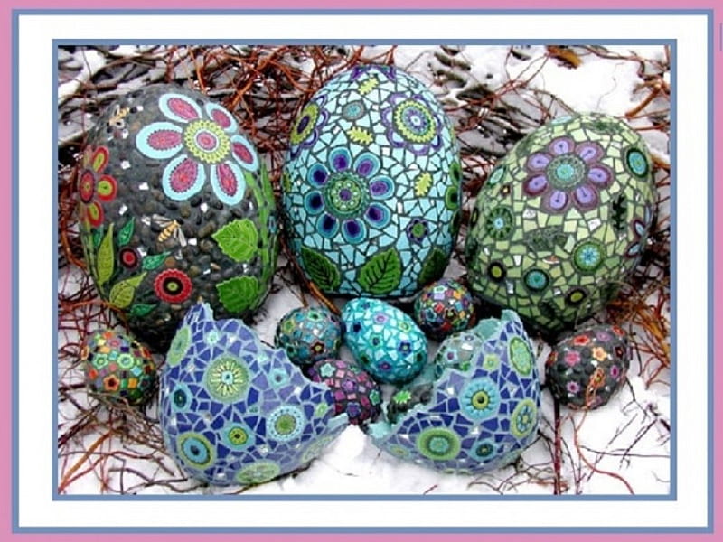 Mosaic Eggs, 3d, mosaics, decoration, eggs, home, abstract, HD wallpaper