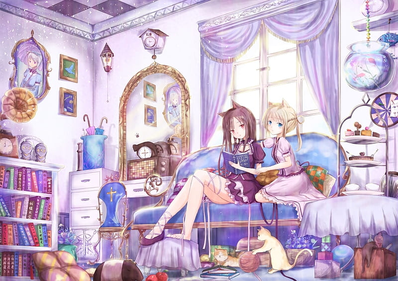 Girls room, cake, lilac, manga, cat, sweet, girl, purple, anime, kinom,  stuff, HD wallpaper | Peakpx
