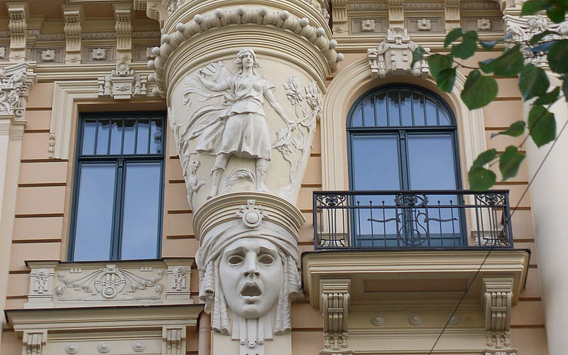Windows in Riga, Latvia, windows, face, art nouveau, house, Latvia, HD wallpaper