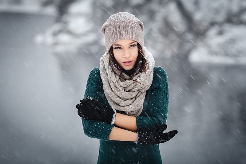 Hat, Model, Women, Snowfall, Scarf, Angelina Petrova, HD wallpaper | Peakpx