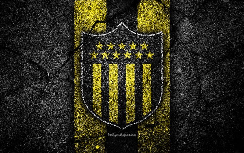 Penarol FC emblem, Uruguayan Primera Division, black stone, asphalt texture, Uruguay, FC Penarol, logo, football, soccer, CA Penarol, HD wallpaper
