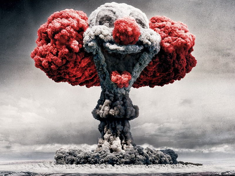 clown bomb explosion, atom bomb, clown, nuclear, explosion, hop, funny, smoke, HD wallpaper
